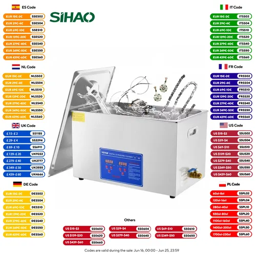 SIHAO Nettoyeur à ultrasons avec minuterie numérique - Réservoir en acier inoxydable de 2 L à 30 L pour bijoux, lunettes, montres et pièces industrielles