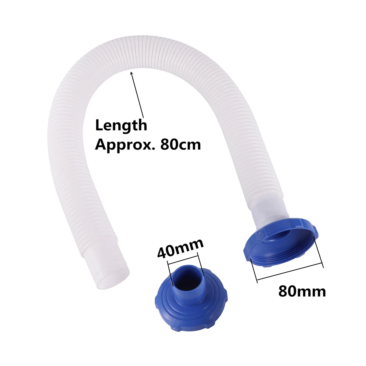 1 jeu d'adaptateur d'écumoire de piscine et Tube de montage mural, tuyau blanc de 80cm, barbe de 40mm à filetage femelle de 80mm, connecteur bleu, raccords de nettoyage de piscine