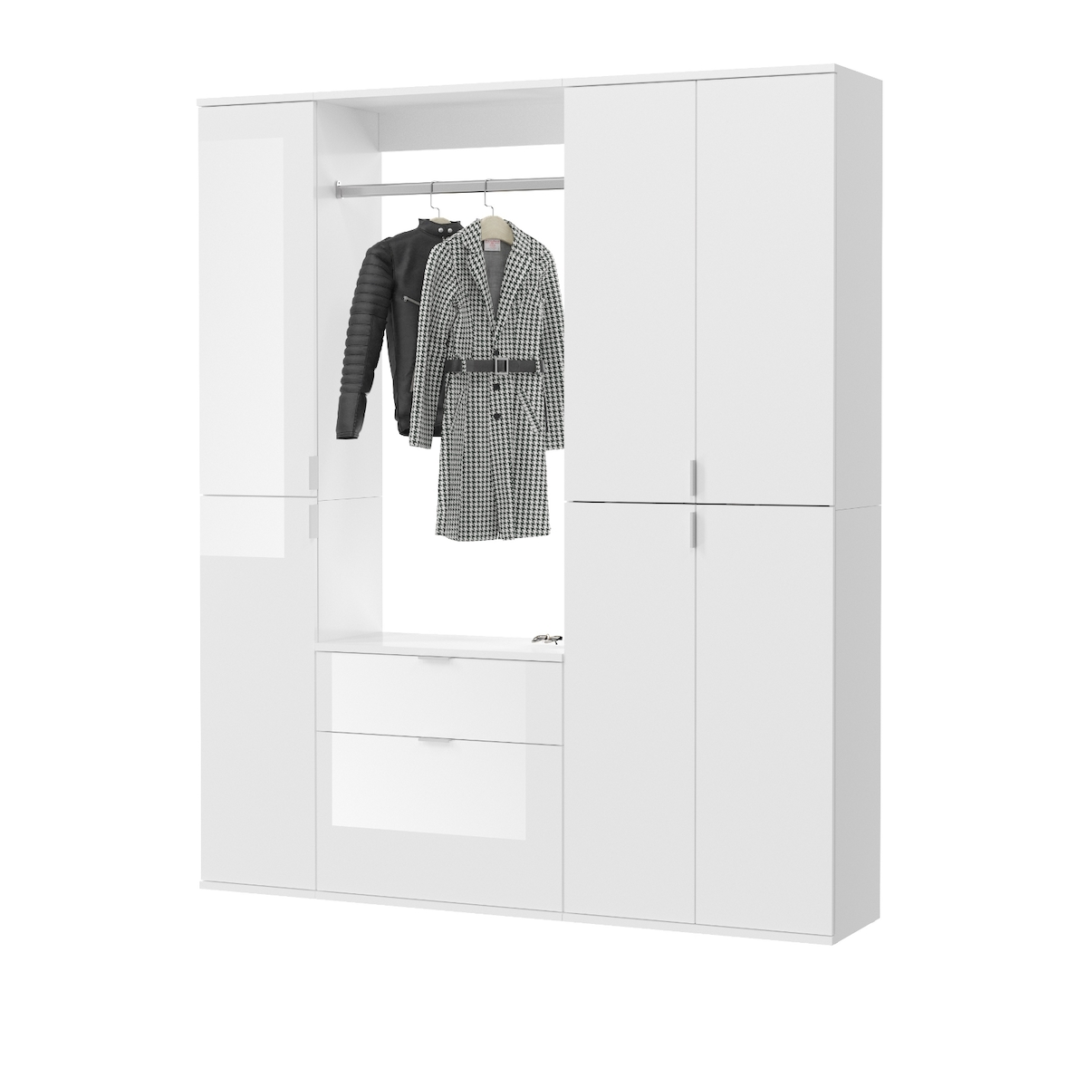 Inn.Furn Garderobenschrank weiß Hochglanz 152 cm, 18 Fächer SystemX Image
