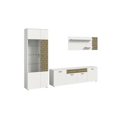 Inn.Furn Wohnwand weiß, Gold 3-teilig 305 cm, fühlbare 3D-Struktur Relief Image