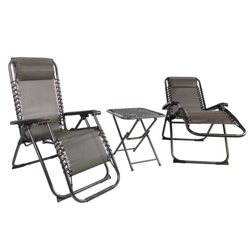 Lex 3 tlg. Relax Set Sessel m. Kopfkissen Tisch Gartenstuhl Gartenmöbel Liegesessel schwarz/taupe : Schwarz/Taupe Image