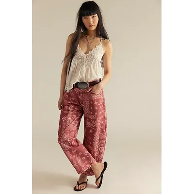 We The Free Good Luck Printed Barrel Jeans at Free People in Bandana Block, Size: 31