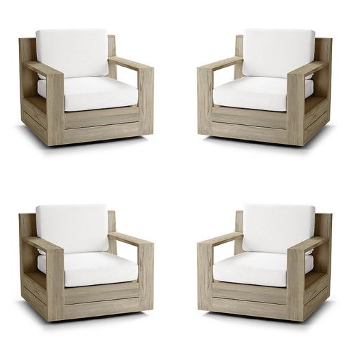 St. Kitts 4-pc. Swivel Lounge Chair with Cushions in Weathered Teak - Quick Dry, Charcoal - Frontgate