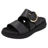 Pantolette REMONTE, Damen, Gr. 37, schwarz, Leder, unifarben, casual, Schuhe, Keilabsatz, Sommerschuh, Bequemschuh mit Klettverschluss