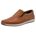 Slipper RIEKER, Herren, Gr. 44, braun, Leder, Veloursleder, sportlich, Schuhe, Loafer, Schlupfschuh, seitliche Stretcheinsätze und Perforation