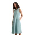 Midikleid MARC O'POLO "in A-Linie geschnitten", Damen, Gr. 34, Normalgrößen, pure teal, Obermaterial: 100% Leinen; Futter: 100% Baumwolle, unifarben, figurbetont lang, Rundhals, ohne Ärmel, Kleider