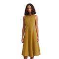 Midikleid MARC O'POLO "in A-Linie geschnitten", Damen, Gr. 46, Normalgrößen, gelb (golden gelb), Obermaterial: 100% Leinen; Futter: 100% Baumwolle, unifarben, figurbetont lang, Rundhals, ohne Ärmel, Kleider