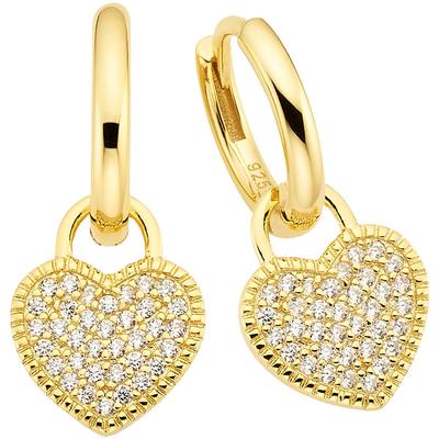 Paar Creolen "Schmuck Geschenk Silber 925 Creole mit Herzeinhänger abnehmbar", gold (gelbgoldfarben, kristallweiß, kristallweiß), ANISTON JEWELRY & WATCHES, Ohrringe, Damen, Silber 925 (Sterlingsilber), mit Zirkonia (synth.) Image
