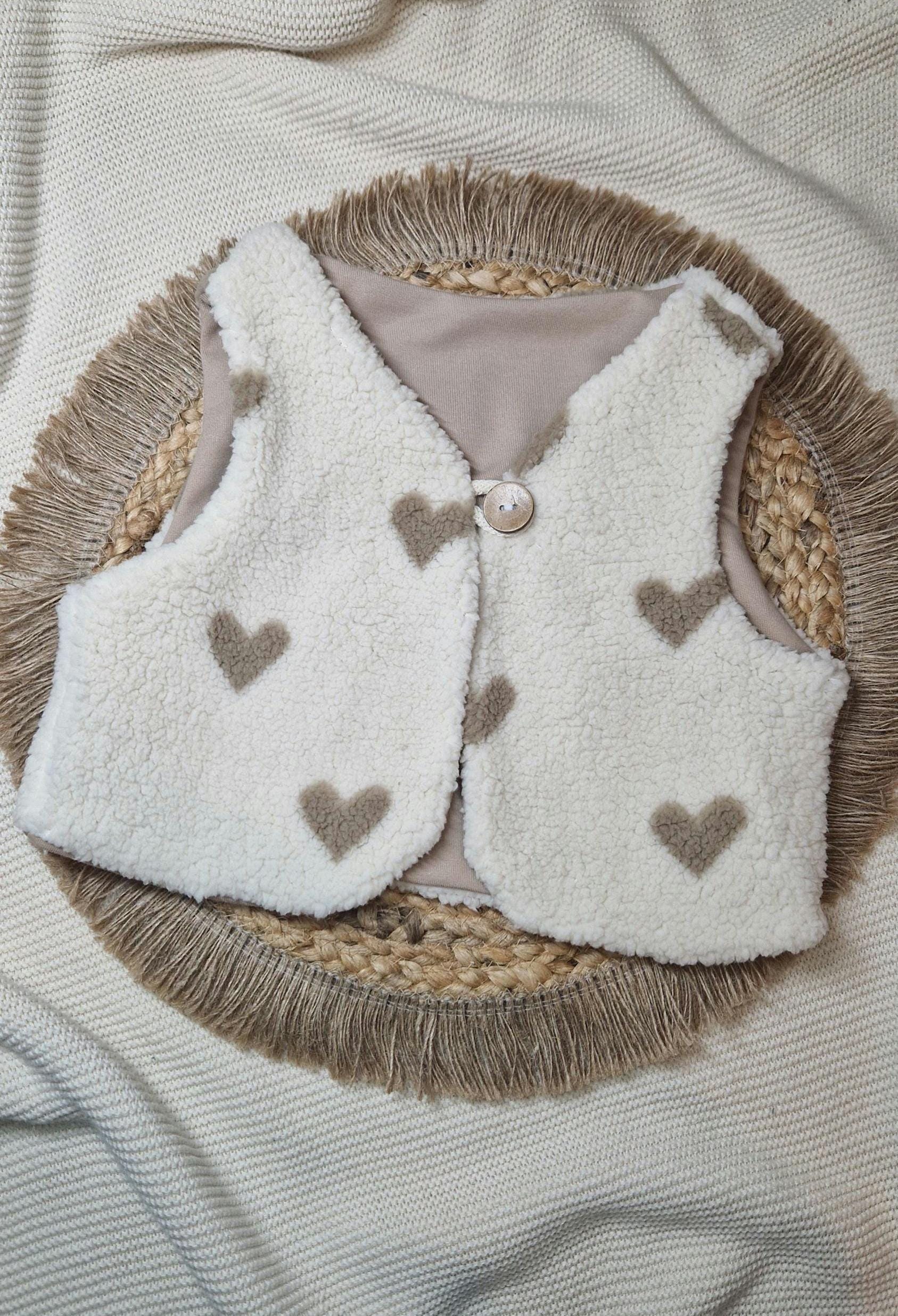 Kinder Weste Teddy Boucle Herzen| Kuschelweste Blumen Teddy | Mädchen Weste Frühling | Warme Weste | Größenauswahl Gr 74-146