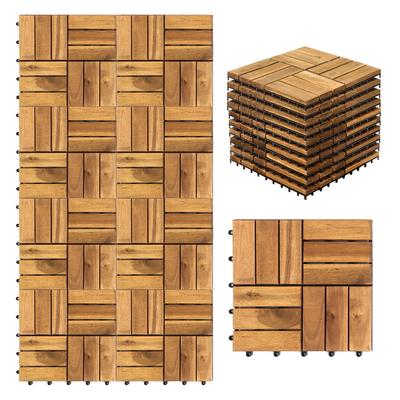 TEMU 11x Wooden Tiles 6/12 Slats Wood-plastic Patio Tiles For Garden Floor Decoration Floor Mat With Drainage And Easy-install 30x30cm 1m² Image
