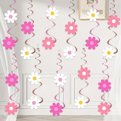 TEMU 24pcs Flower Ceiling Swirl Decorations - Vibrant Hanging Party Streamers For Birthdays, Graduations, Weddings & Anniversaries (pink), Birthday Party Decorations Image