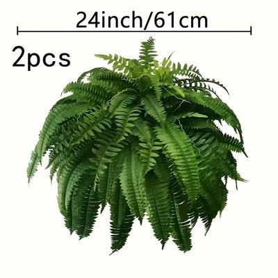 TEMU 2pcs Artificial Boston Fern Swags - 21 Leaves Lifelike Greenery For Indoor And Outdoor Decor, Plastic Material, No Feathers, Image