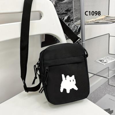 TEMU A Stylish And Minimalist Black Pixel Cat Pattern Print Trendy Square Bag, Suitable For Men And Women, Used As A Crossbody Or Shoulder Bag, And Is A Convenient Multifunctional Phone Bag. Image