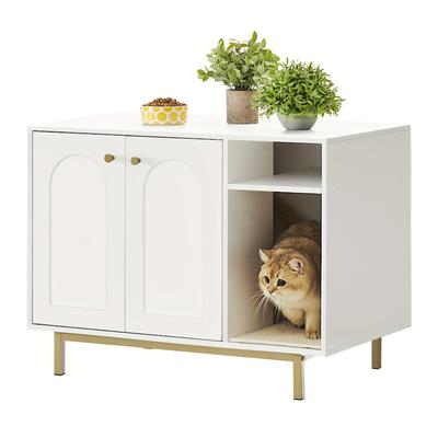 TEMU Cat Cabinet, Cat Litter Box, Cat Litter Cabinet, Cat House With Door And Separate Partition, 80 X 50 X 60 Cm, Stable Cat Cabinet, Bench, And Gold/black And Gold/white And Gold/white Image