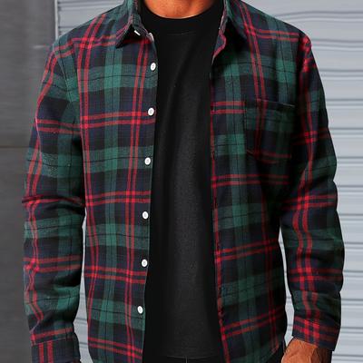 TEMU Men's Casual Button-up Long Sleeve Shirt With Pocket, Woven Polyester, Adult Unisex Spring/fall Fashion Casual Shirt, Plus Size Image