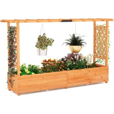Costway - Hochbeet mit Rankgitter & hängendem Dach, Pflanzkasten mit Rankhilfe, Blumenkasten für Image