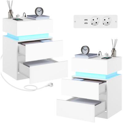 Nachttisch 2er Set, Nachtschrank mit Ladefunktion, LED-Beleuchtung 25 Lichtfarben, Nachtschrank mit Image