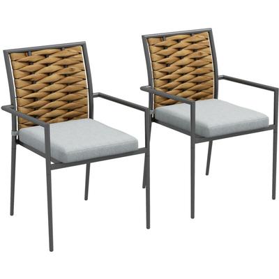 Outsunny - 2er-Set Rattan Gartenstuhl Gartensessel Set mit Kissen, Stapelbarer Gartenstuhl, Image