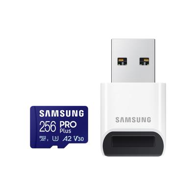 SAMSUNG Speicherkarte "PRO Plus (2023) microSD, inkl. USB-Kartenleser", blau (blau, weiß), 256 GB, Speicherkarten
