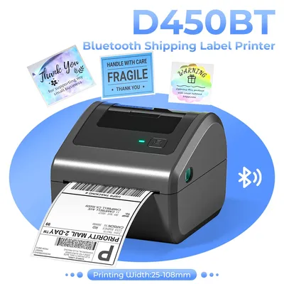 Bluetooth Thermal Label Printer D450BT Wireless Printer for Multi-Platform Compatibility Small Business Shipping Adress Solution