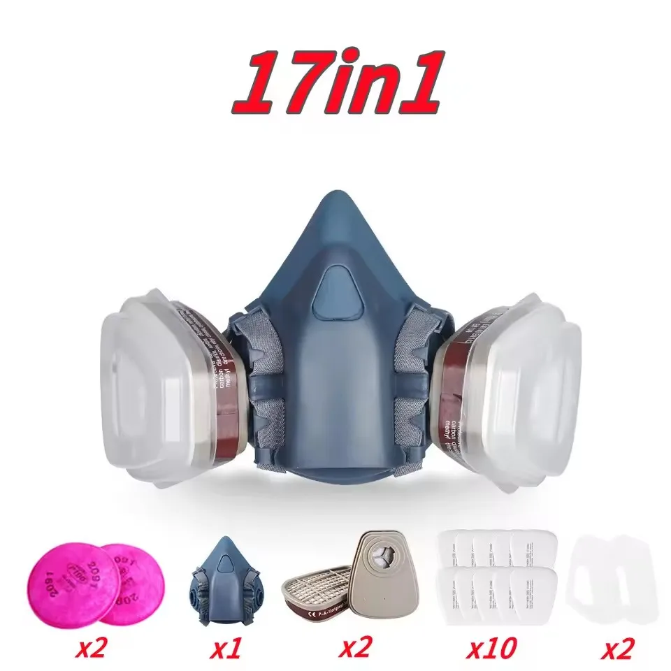17in1 Staubgas 7502 Atemschutzmaske Halbgesichts-Staubmaske zum Malen, Sprühen, organischer Dampf, chemischer Gasfilter, Arbeitssicherheit für 3 m Image