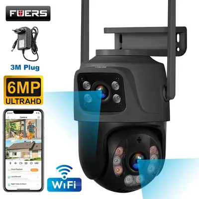 FUERS 6MP Wireless Outdoor WiFi Dual Lens IP Kamera Home Security Kamera Video CCTV Überwachung 3M Power iCSEE Kamera Bildschirm