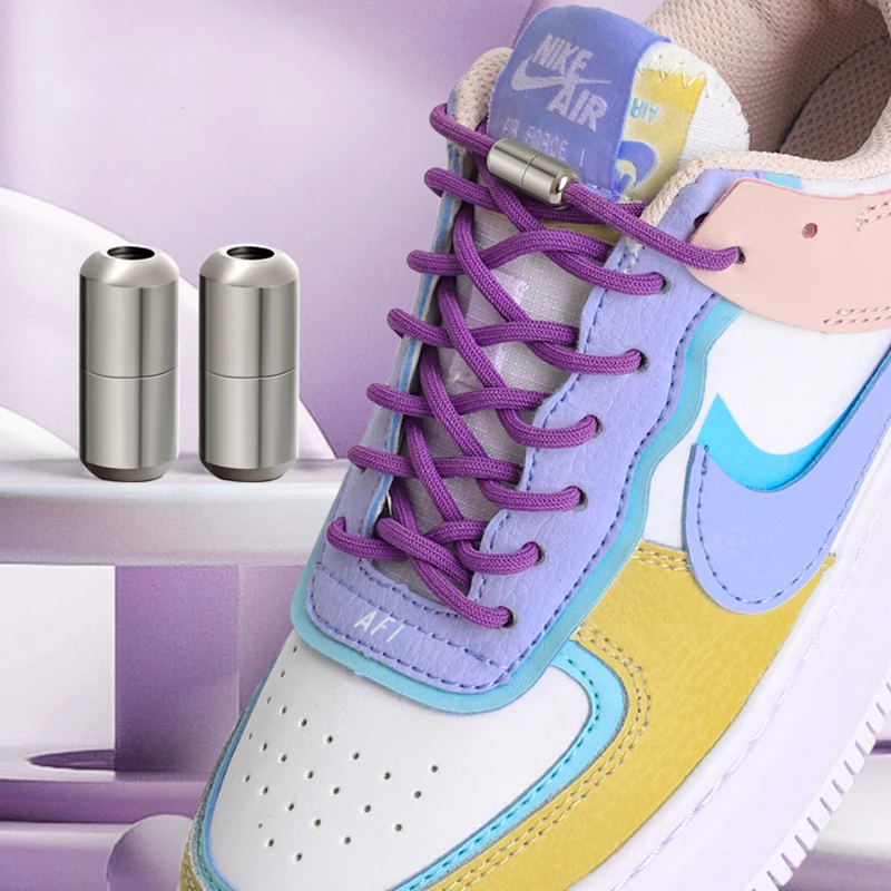 Schnürsenkel ohne Binden, ohne Bänder, elastische Schnürsenkel, runde Kapsel, Metallverschluss, Lazy Shoes Lace, funktioniert mit allen Schuhzubehör