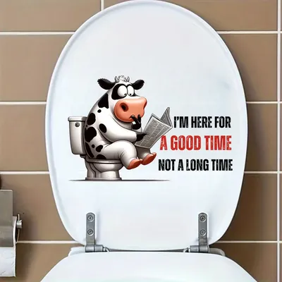 Lustige Kuh, die Zeitung auf der Toilette liest, Toilettenaufkleber, Toilettensitz, Tank, Badezimmer, Toilette, Wandglas, Aufkleber, Dekoration Image