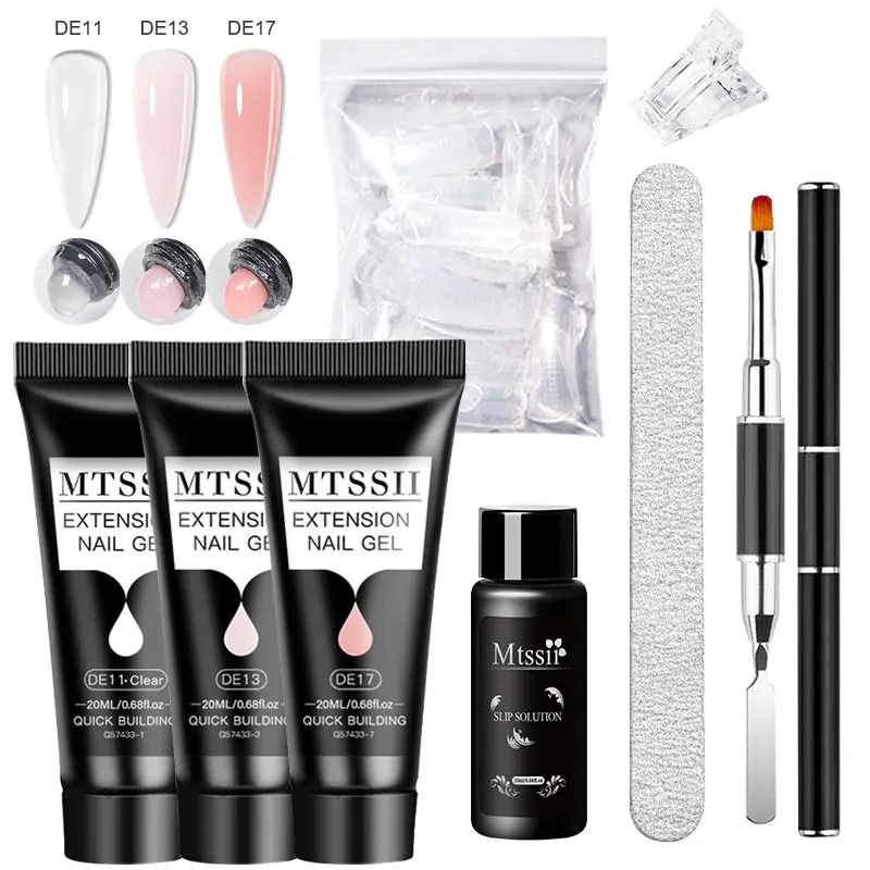 8 TEILE/SATZ 20 ml Quick Extension Gel Set Klar Rosa Nagel UV Gel Spitze Form Acryl Scheibe Pinsel Kit mit 20 stücke Nagel Verlängerung Formen Image