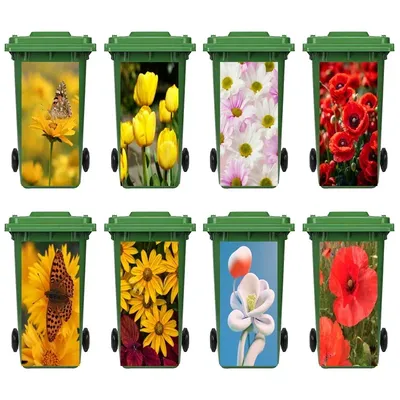 Gelbe Blumen Wheelie Bin Aufkleber Schmetterling Vinyl Wasserdicht Küche Mülleimer Aufkleber für Image