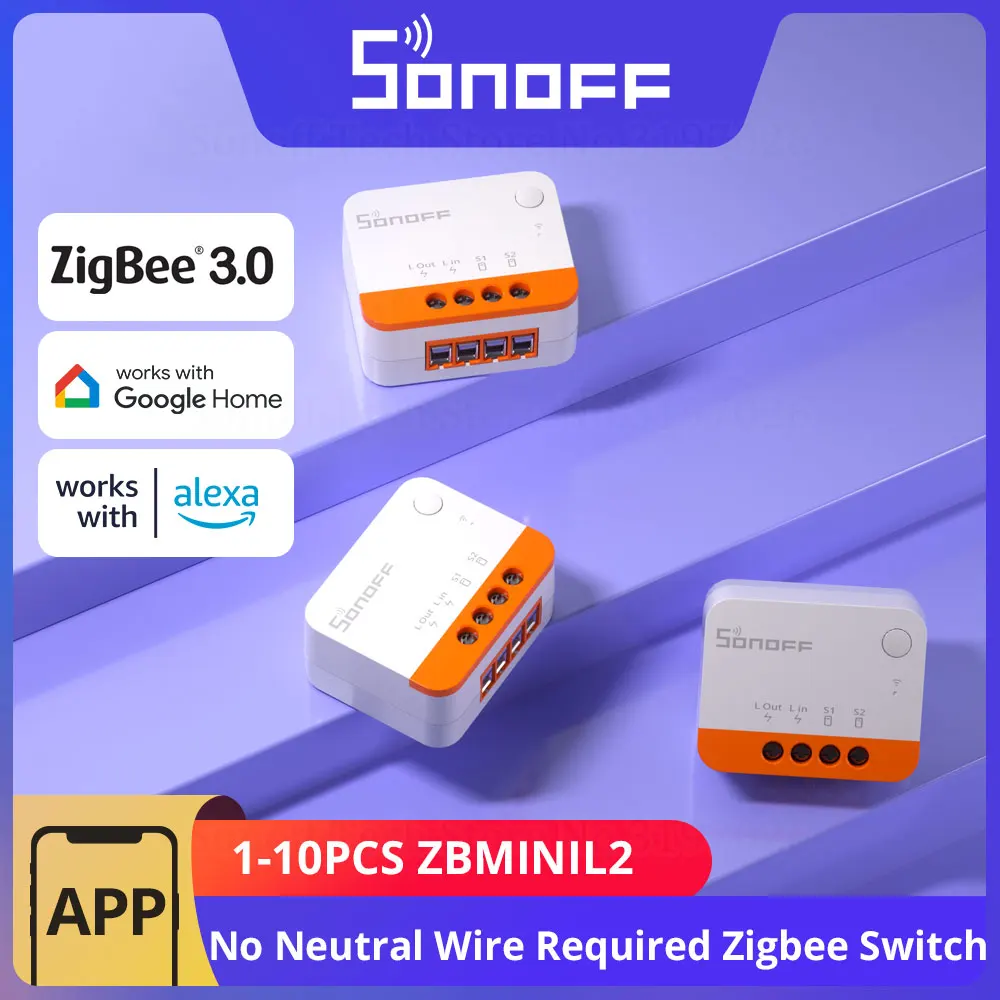 1-10 Stück SONOFF ZBMINIL2 Zigbee 3.0, kein Neutralleiter erforderlich, intelligenter Schalter, winzige Größe, Zwei-Wege-Steuerung über eWeLink, Google Alexa, Alice Image