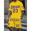 Neu in Chiago Nr. 23 Print Herren gelb Casual Kurzarm T-Shirt Shorts Set Erwachsene Basketball Jogging 2-teiliges Set Herrenbekleidung