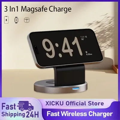 3-in-1 kabelloser Ladeständer für MagSafe iPhone 16 15 14 13 12 Pro Max Apple Watch AirPods Station Dock Schnellladestation
