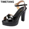 Plus Größe 32-43 Block absatz Plateaus andalen Frauen Hochzeits schuhe Sommer elegante Lack leder