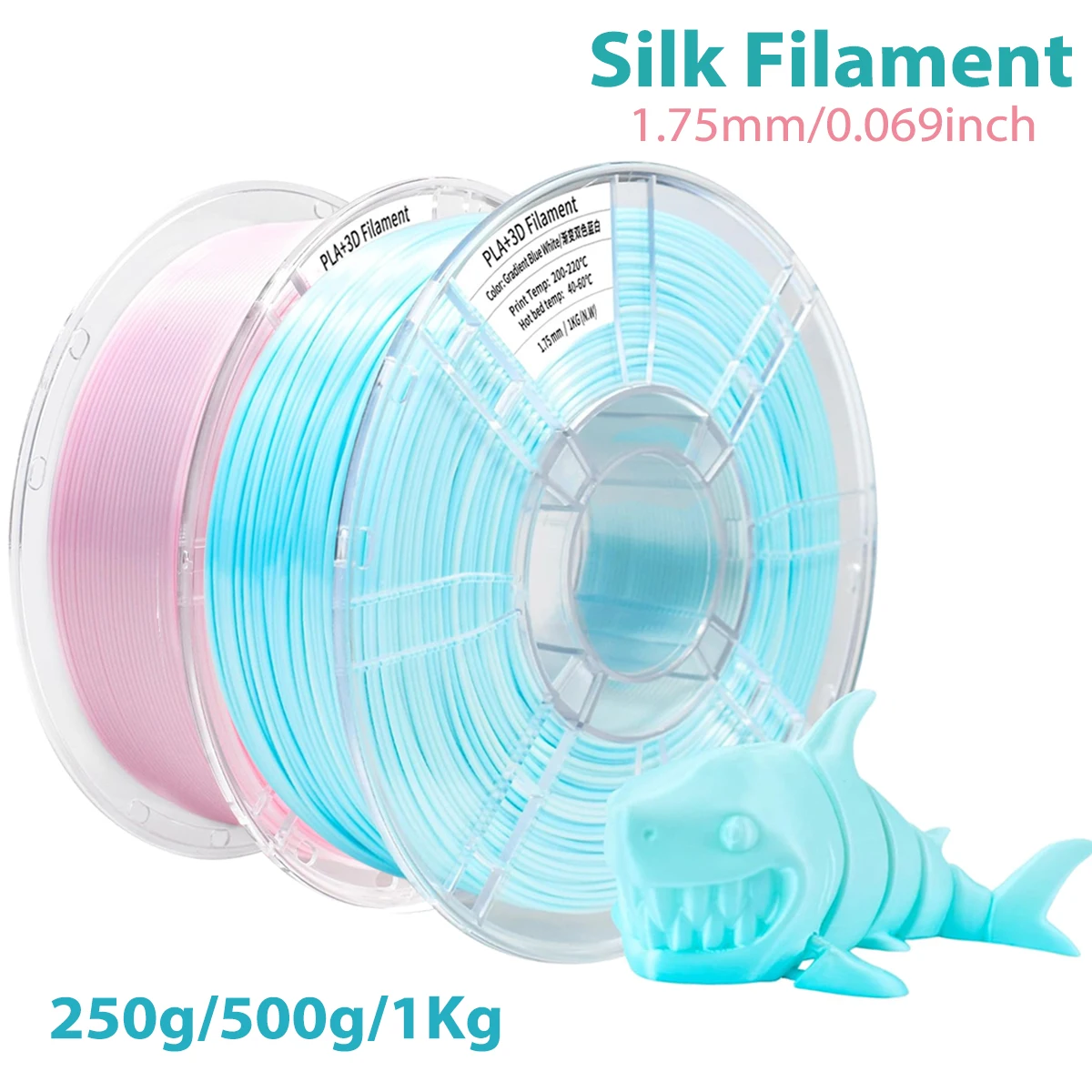 1 kg 3D-Druckfilament PLA-Seide Blau Weiß allmähliche Änderung 1,75 mm für 3D-Druckmaterial pla rosa weiß Farbverlauf 250 g 500 g Image