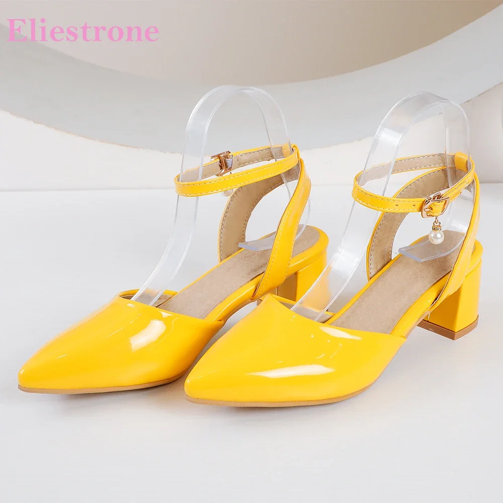 Sommer Bequeme Gelb Schwarz Frauen Sandalen Med Quadratische Ferse Schule Dame Kleid Schuhe Plus Kleine Große Größe 13 31 43 47 50