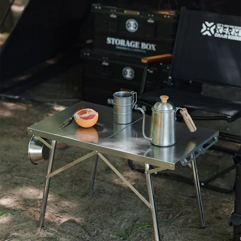 Shine trip neuer Outdoor-Camping-Klapptisch tragbarer Edelstahl-Picknick tisch Freizeit grill hitze beständiger Tisch