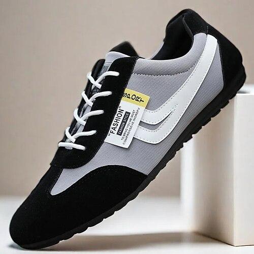 Herren Sneaker PU Leder Nylon Atmungsaktiv Bequem Rutschfest Schnürung Braun Grau Sommer Frühling