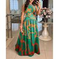 Damen Langes Kleid Maxikleid Schwingkleid Neckholder-Kleid Druckkleid Elegant Ausgehen Sommerkleid Normale Passform Blumen Geometrisch Ärmellos Neckholder Weiß Orange Grün Beige Sommer