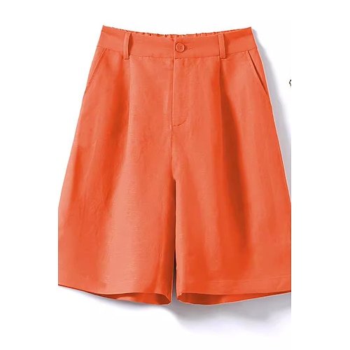 Damen Baumwoll Mischung Hose aus Baumwollleinen Stoffhosen Schnitt Streetwear Lässig Knielang Natürliche Taille Einfach Tasche Elastischer Bund Bequem Außenbereich Alltagskleidung Ausgehen Aprikose Image