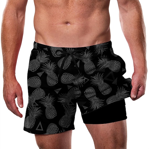 Herren Kokospalme Tropische Pflanzen Gefütterte Shorts 2 in 1 Badeshorts Badeshorts Mittlere Taille Hawaiianisch Urlaub Strandbekleidung Seitentaschen Mit Kompressionsfutter Elastischer Kordelzug in Image