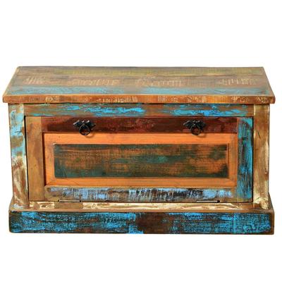 MiaMöbel Schuhschrank Truhe 'Seaside' Massivholz, Metall Recycletes Holz Shabby Chic Indien Indisch Image