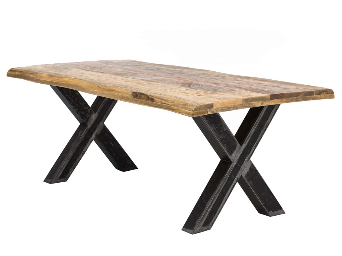 MiaMöbel Esstisch 'Vanaja' 180x90 cm, Mango/Used-Look Massivholz, Metall Mango Modern Image