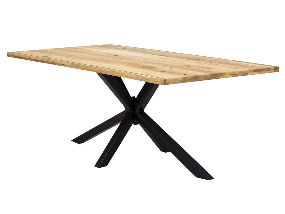 MiaMöbel Esstisch 'Vanaja' 220x100 cm, Wildeiche/Antikschwarz Massivholz, Metall Wildeiche Modern