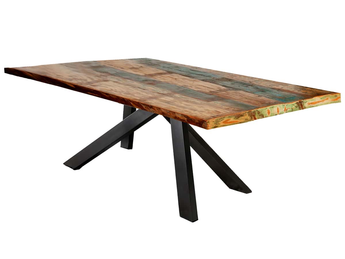MiaMöbel Esstisch 'Vanaja' 200x100 cm, Altholz/Antikschwarz Massivholz, Metall Recycletes Holz Modern