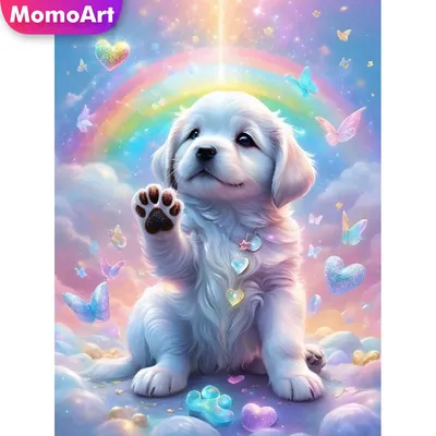 Momoart DIY Diamond Painting Dog Animal Full Square Round Mosaic Needlework Embroidery Butterfly