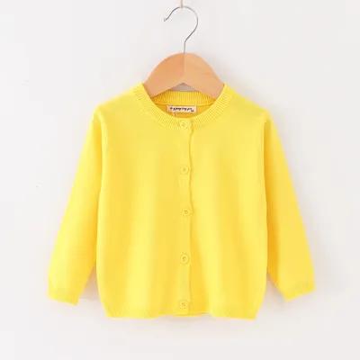1 to 9 Years Children's Sweater Spring Autumn Girl Long Sleeve Yellow White Sweater Knit Jacket