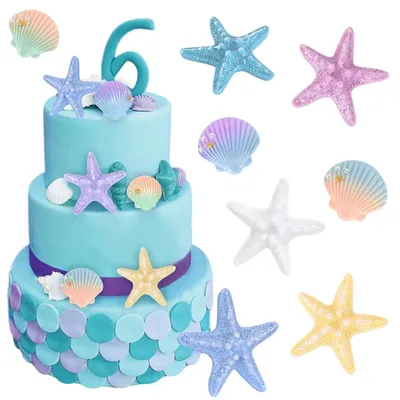 5PCS Random Sea Shell Starfish Mermaid Birthday Cake Decoration The Sea Ocean Theme Birthday Party Cake Supplies