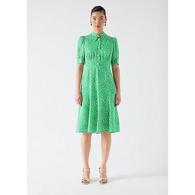 Esme Green & Birch Spot Print Dress, Green Cream
