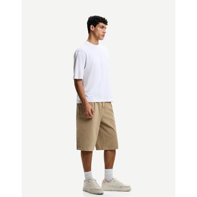 Bershka Frayed Effect Skater Bermuda Shorts Men 30 Sand